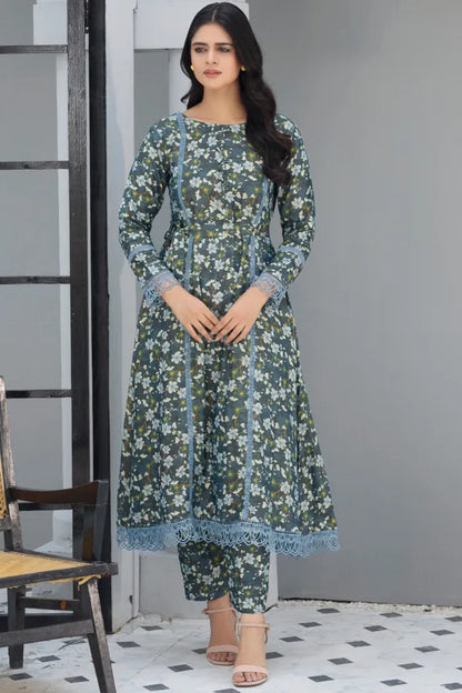 Dhanak Floral Printed Women Wear Frock Co-Ord-1451-Lt Green