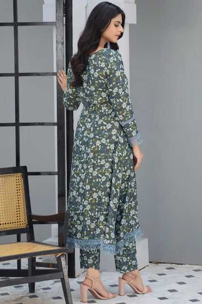 Dhanak Floral Printed Women Wear Frock Co-Ord-1451-Lt Green