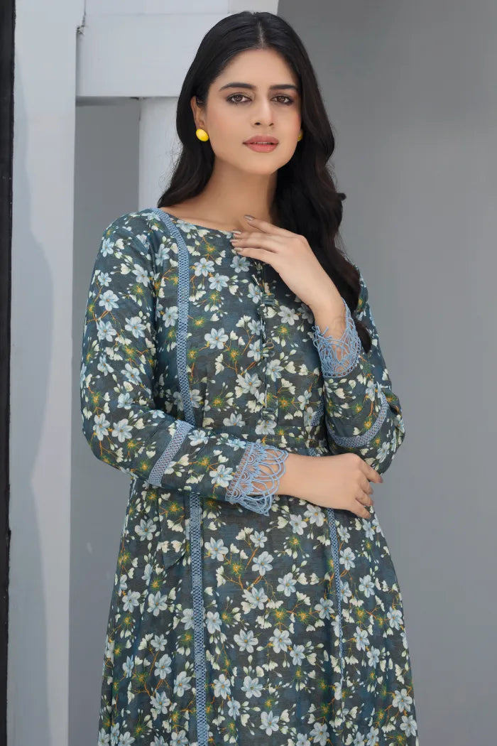 Dhanak Floral Printed Women Wear Frock Co-Ord-1451-Lt Green