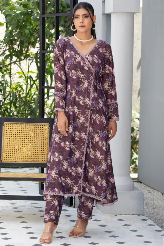 Dhanak Floral Printed Women Wear Frock Co-Ord-1451-Purple