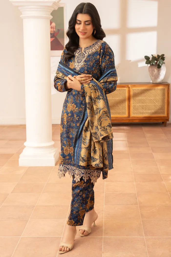 Pakistani Women’s EID Winter Wear  3-Piece Printed Suit – Dhanak, Blue | 1476 | Designer Rack (Copy)