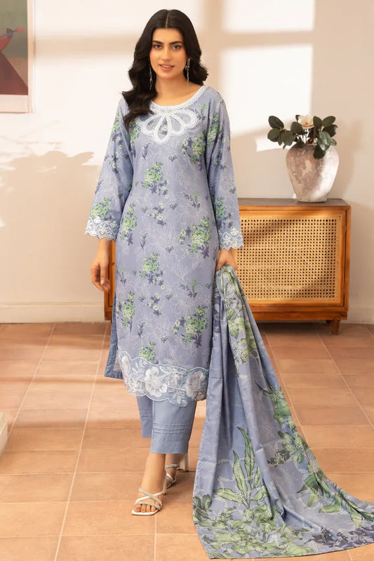Pakistani Women’s EID Winter Wear  3-Piece Printed Suit – Dhanak, SKY Blue | 1476 | Designer Rack (Copy) (Copy)