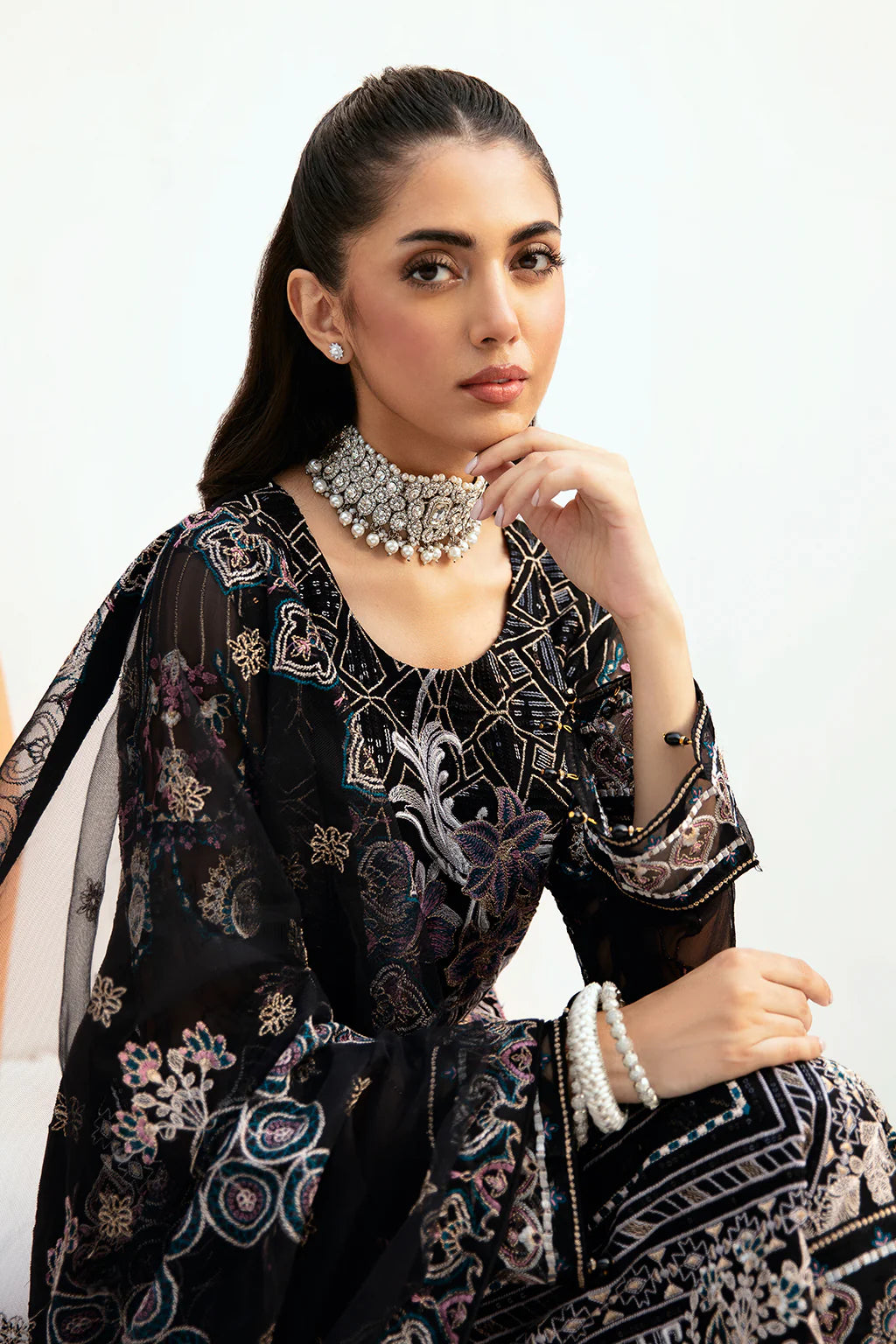 Pakistani Ladies suit Party wear Chiffon by Ramsha-1457-Black