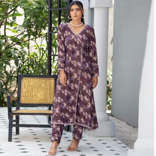 Dhanak Floral Printed Women Wear Frock Co-Ord-1451-Purple