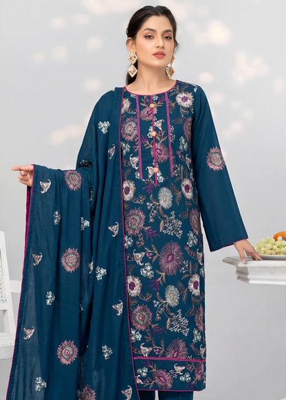 Pakistani Women’s Casual Winter Wear 3-Piece Embroidered  Suit – Dhanak, Teal | 1478 | Designer Rack