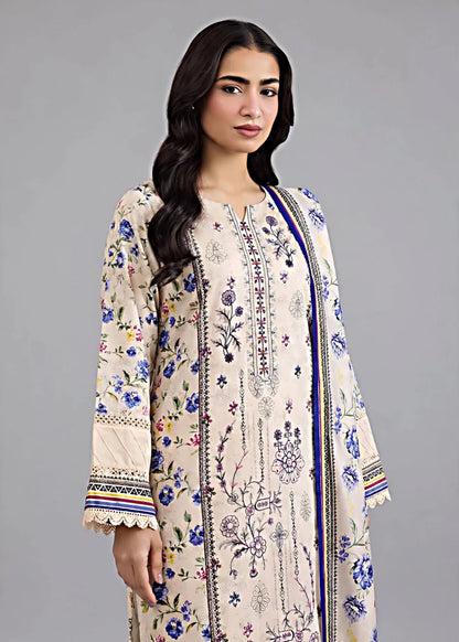 Pakistani Women's Casual Wear 3 pc Printed Embroided Cream Suit | 1502 | Designer Rack