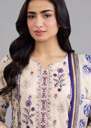 Pakistani Women's Casual Wear 3 pc Printed Embroided Cream Suit | 1502 | Designer Rack