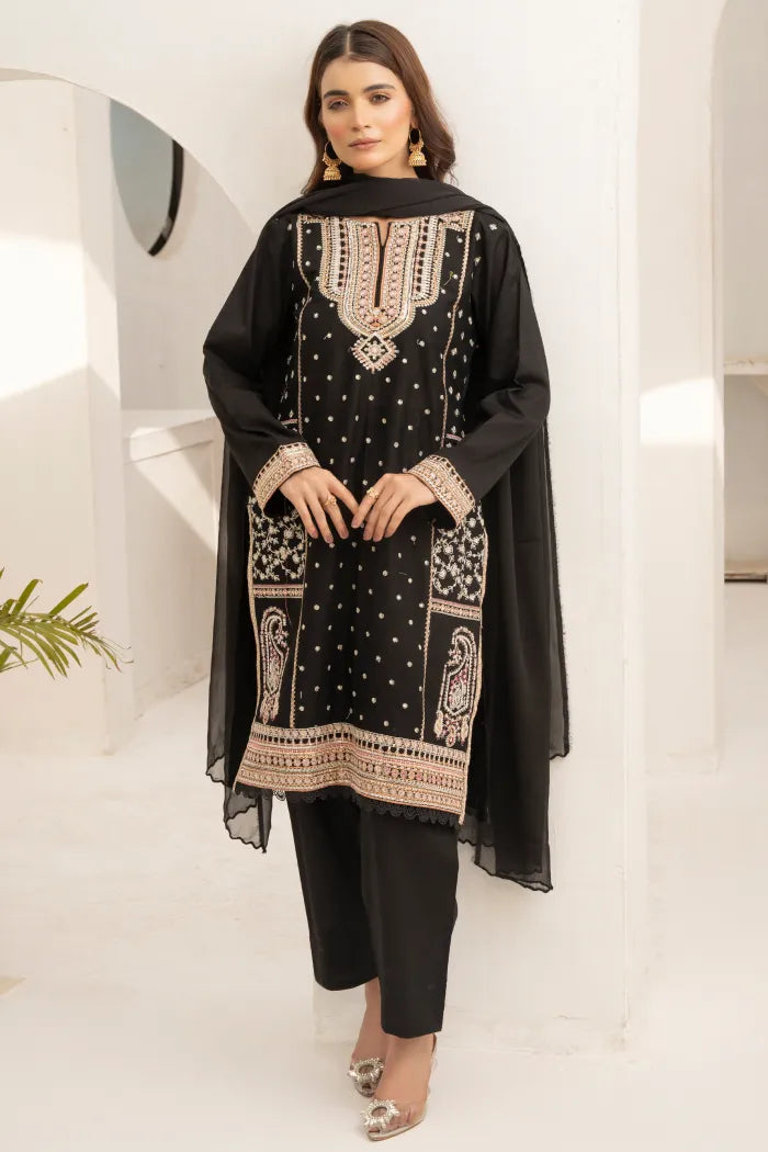 Pakistani Women’s Casual Wear 3-Piece Suit, Mother & Daughter Collection – Lawn, Black | 1469 | Designer Rack