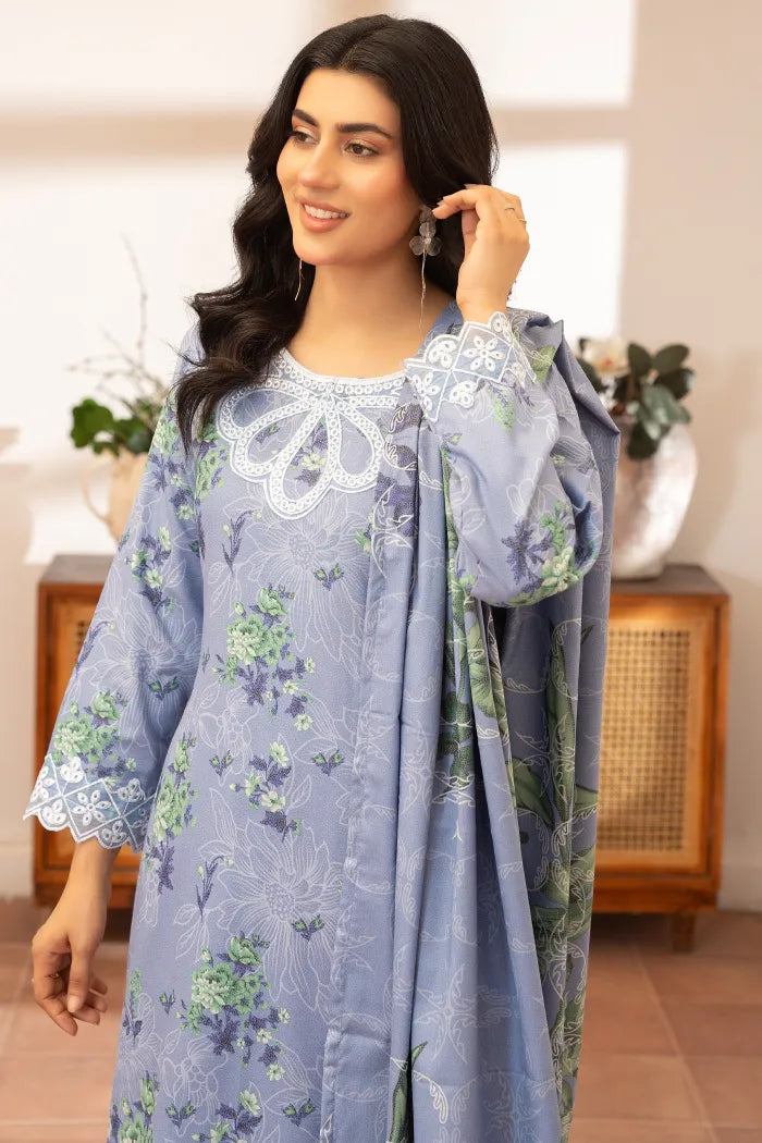 Pakistani Women’s EID Winter Wear  3-Piece Printed Suit – Dhanak, SKY Blue | 1476 | Designer Rack (Copy) (Copy)