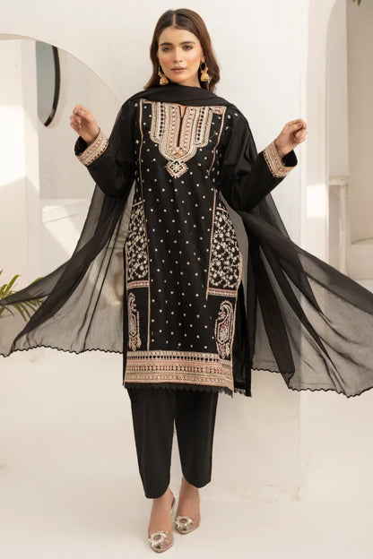 Pakistani Women’s Casual Wear 3-Piece Suit, Mother & Daughter Collection – Lawn, Black | 1469 | Designer Rack