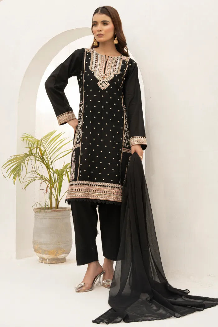 Pakistani Women’s Casual Wear 3-Piece Suit, Mother & Daughter Collection – Lawn, Black | 1469 | Designer Rack