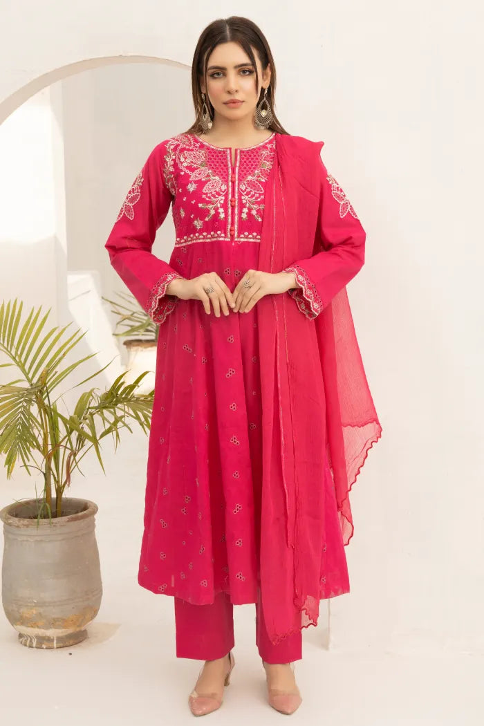 Pakistani Women’s Casual Wear 3-Piece Suit, Mother & Daughter Collection – Lawn, Pink | 1469 | Designer Rack