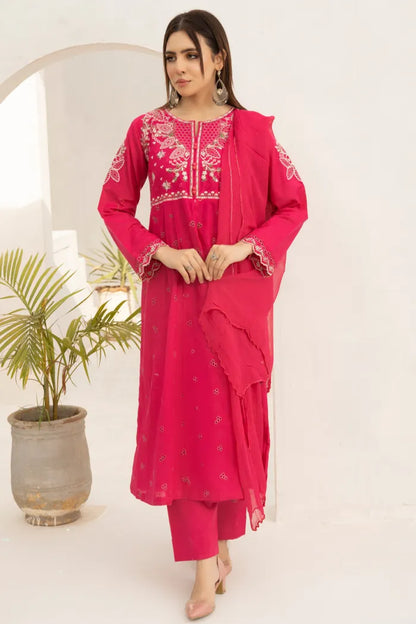 Pakistani Women’s Casual Wear 3-Piece Suit, Mother & Daughter Collection – Lawn, Pink | 1469 | Designer Rack