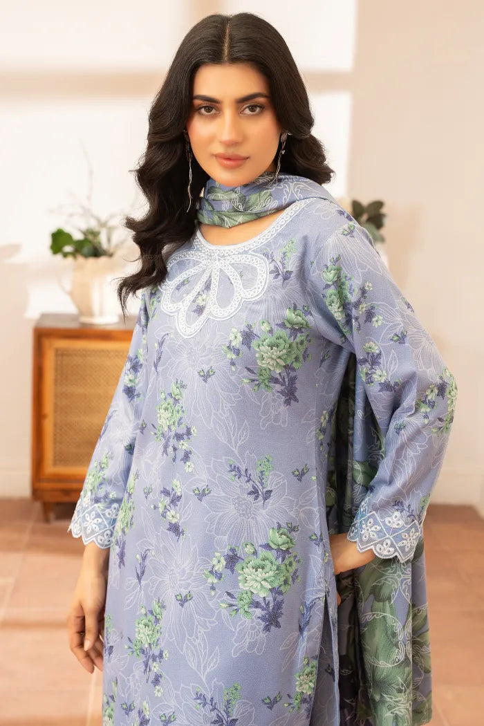 Pakistani Women’s EID Winter Wear  3-Piece Printed Suit – Dhanak, SKY Blue | 1476 | Designer Rack (Copy) (Copy)
