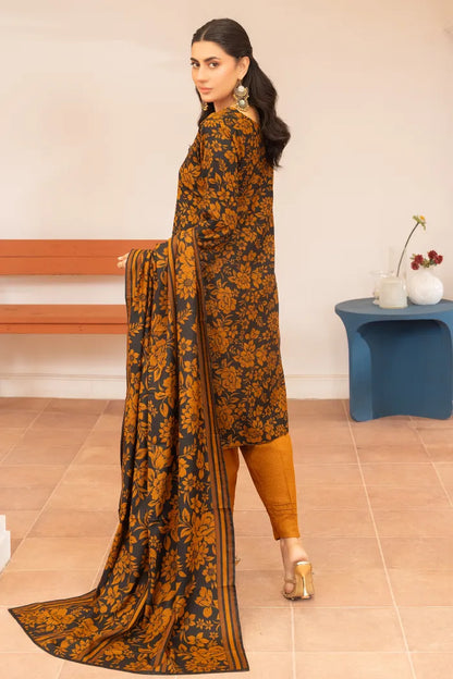 Pakistani Women’s Casual Winter Wear 3-Piece Printed Suit – Dhanak, Brown | 1476 | Designer Rack