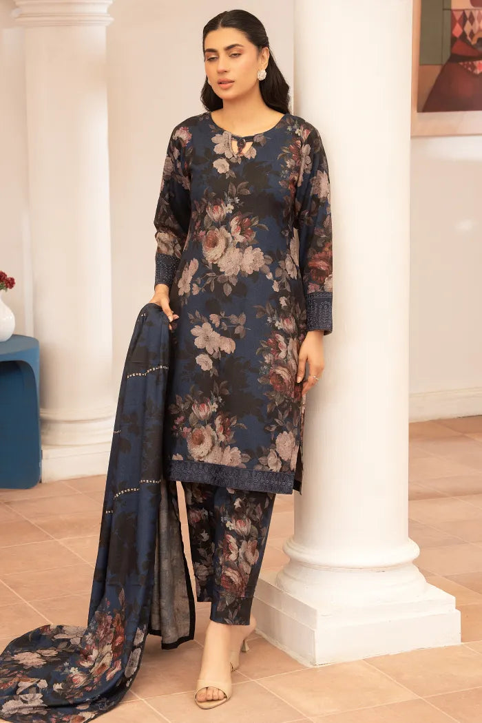 Pakistani Women’s Casual Winter Wear 3-Piece Printed Suit – Dhanak, Dark Gray | 1476 | Designer Rack (Copy)