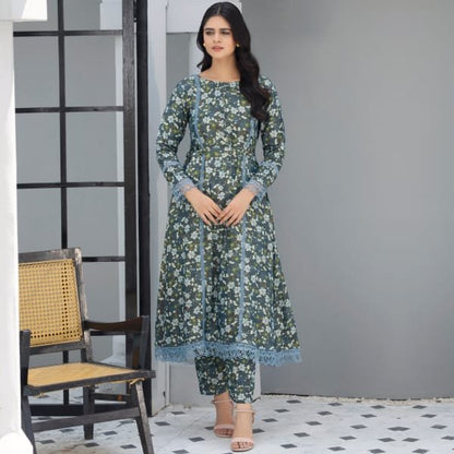 Dhanak Floral Printed Women Wear Frock Co-Ord-1451-Lt Green