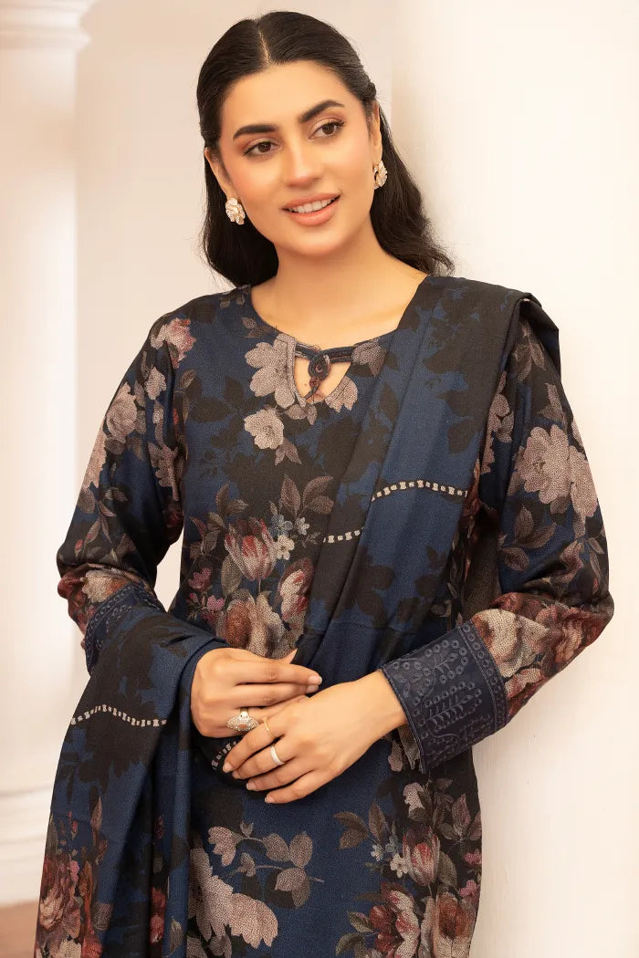 Pakistani Women’s Casual Winter Wear 3-Piece Printed Suit – Dhanak, Dark Gray | 1476 | Designer Rack (Copy)