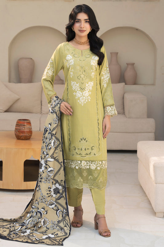 Pakistani Women’s Casual Winter Wear 3-Piece Embroidered  Suit – Dhanak, Light Green | 1478 | Designer Rack