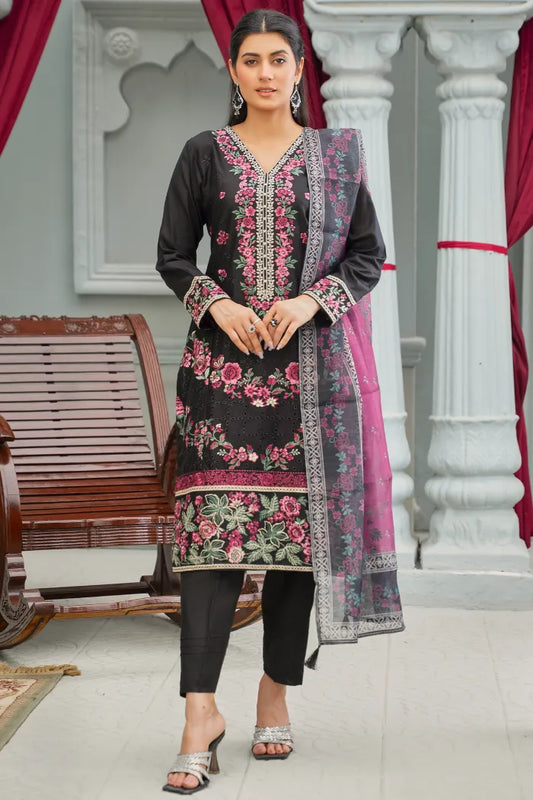 Pakistani Women’s Casual Winter Wear 3-Piece Embroidered  Suit – Dhanak, BLack | 1478 | Designer Rack
