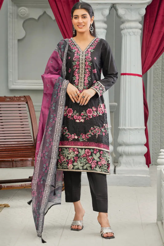 Pakistani Women’s Casual Winter Wear 3-Piece Embroidered  Suit – Dhanak, BLack | 1478 | Designer Rack