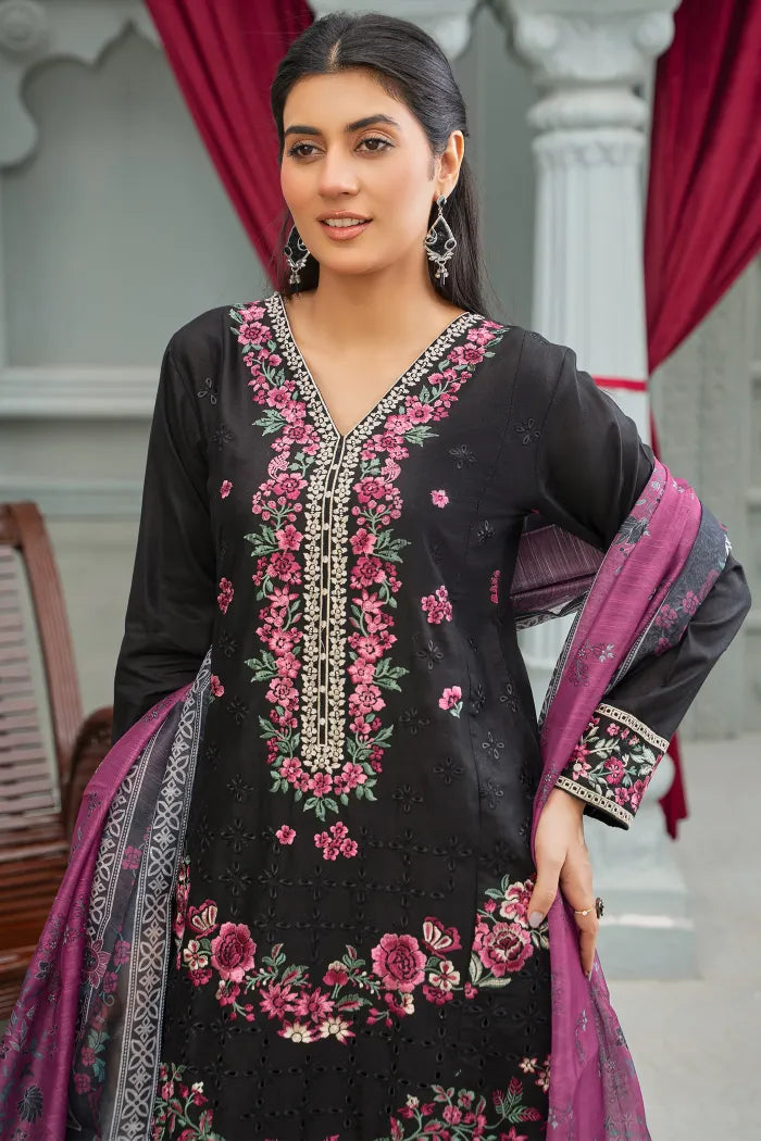 Pakistani Women’s Casual Winter Wear 3-Piece Embroidered  Suit – Dhanak, BLack | 1478 | Designer Rack