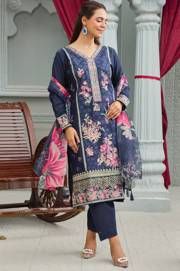 Pakistani Women’s Casual Winter Wear 3-Piece Embroidered  Suit – Dhanak, Blue | 1478 | Designer Rack