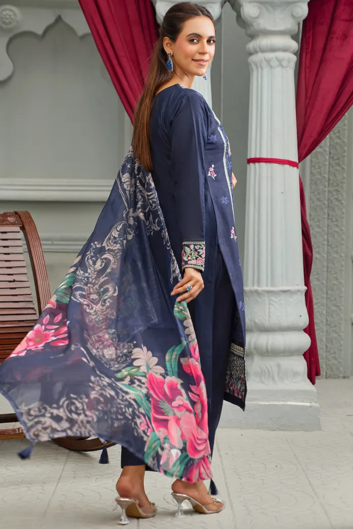 Pakistani Women’s Casual Winter Wear 3-Piece Embroidered  Suit – Dhanak, Blue | 1478 | Designer Rack