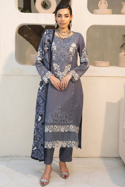 Pakistani Women’s Casual Winter Wear 3-Piece Embroidered  Suit – Dhanak, Gray | 1478 | Designer Rack