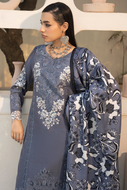 Pakistani Women’s Casual Winter Wear 3-Piece Embroidered  Suit – Dhanak, Gray | 1478 | Designer Rack