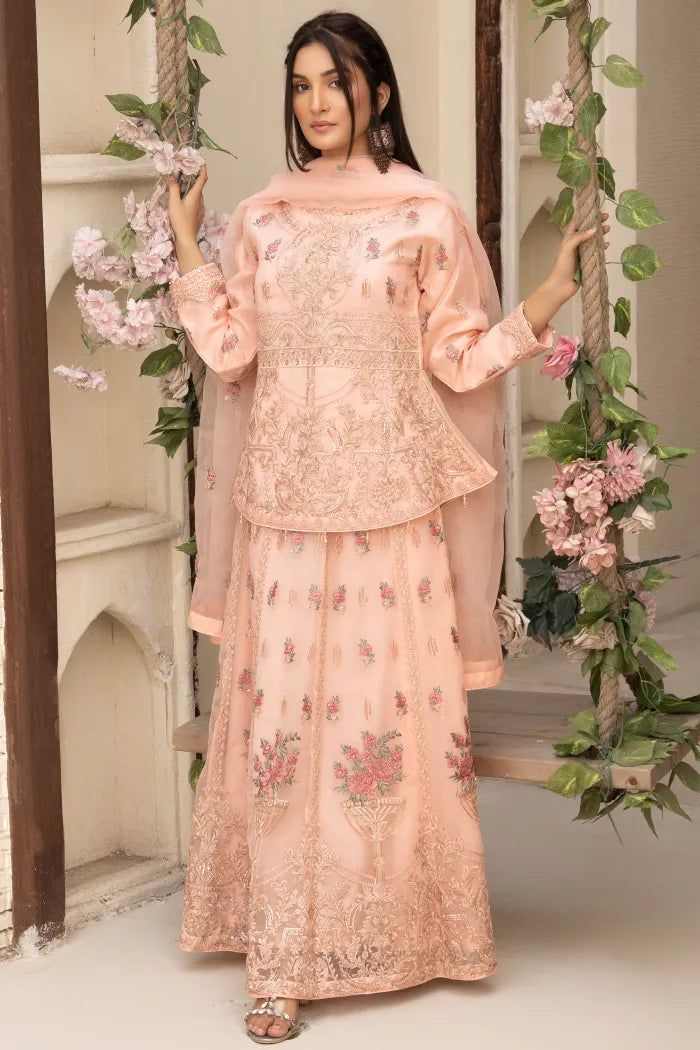 Pakistani Women’s Party Wear Lehenga – Organza, Pink | Designer Rack