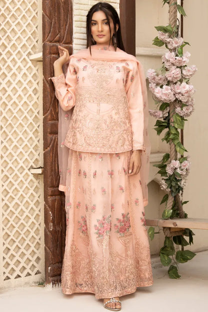 Pakistani Women’s Party Wear Lehenga – Organza, Pink | Designer Rack