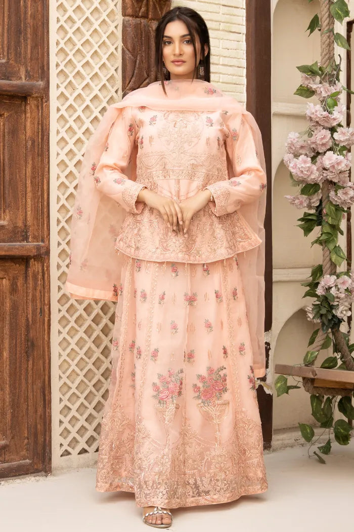Pakistani Women’s Party Wear Lehenga – Organza, Pink | Designer Rack