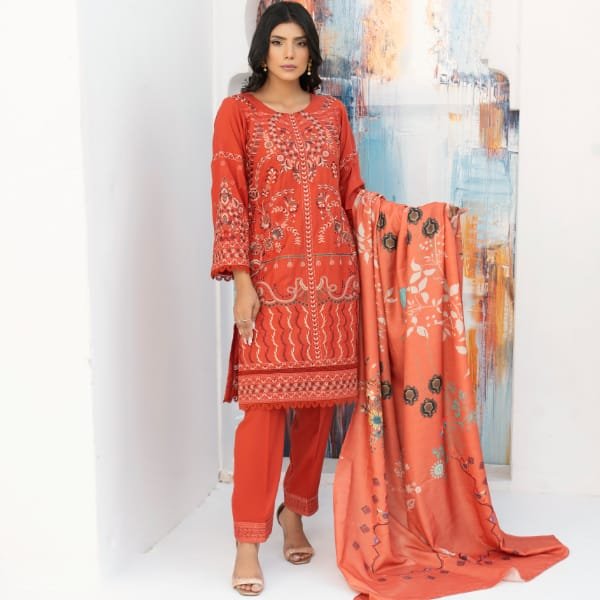 Dhanak Iznik Embroidery Pakistani Suits-1459-Rust