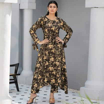 Dhanak Floral Printed Women Wear Frock Co-Ord-1451-Dk Green