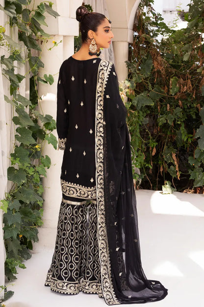 Pakistani ladies Suit Chiffon Gharara Baroque Fashion-1387-Black