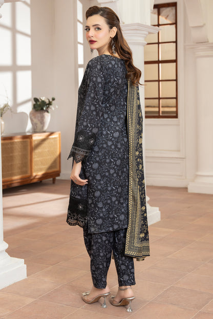 Pakistani Women’s Casual Winter Wear 3-Piece Printed Suit – Dhanak, Black | 1476 | Designer Rack