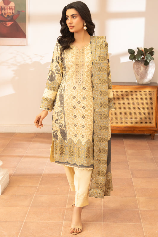 Pakistani Women’s Casual Winter Wear 3-Piece Embroidered  Suit – Dhanak, Beige | 1477 | Designer Rack