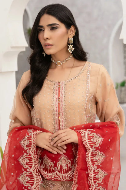 Pakistani Organza Suit Imrozia-1406-Dark Beige
