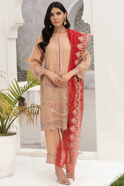 Pakistani Organza Suit Imrozia-1406-Dark Beige