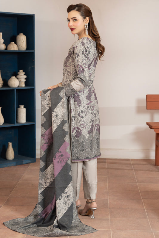 Pakistani Women’s Casual Winter Wear 3-Piece Embroidered Suit – Dhanak, Brown | 1477 | Designer Rack Gray