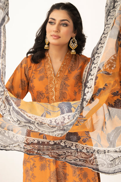 Pakistani Women’s Casual Wear 3-Piece Suit – Silk, Mustard | 1471 | Designer Rack