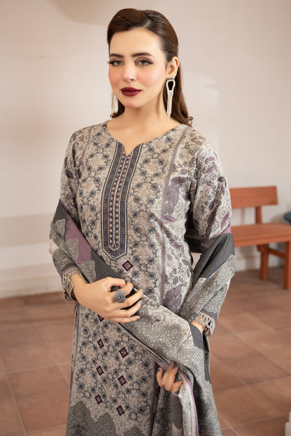 Pakistani Women’s Casual Winter Wear 3-Piece Embroidered Suit – Dhanak, Brown | 1477 | Designer Rack Gray