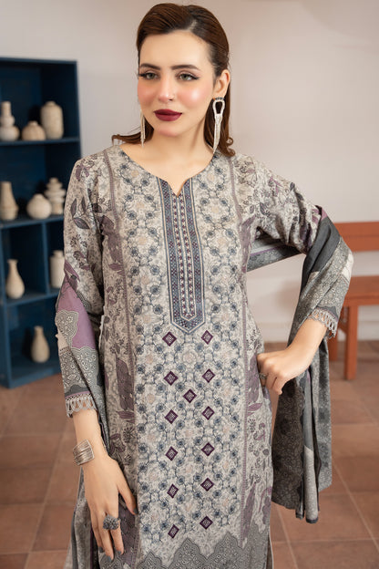 Pakistani Women’s Casual Winter Wear 3-Piece Embroidered Suit – Dhanak, Brown | 1477 | Designer Rack Gray