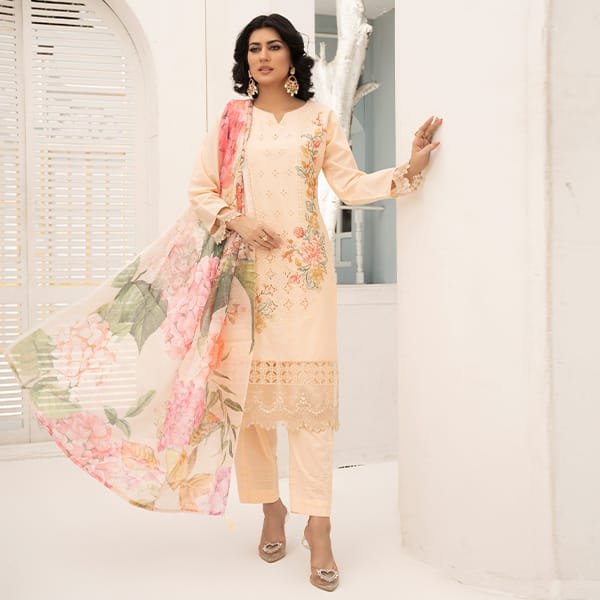 Baroque Embroidered Chikan Kari Lawn 1468 Peach