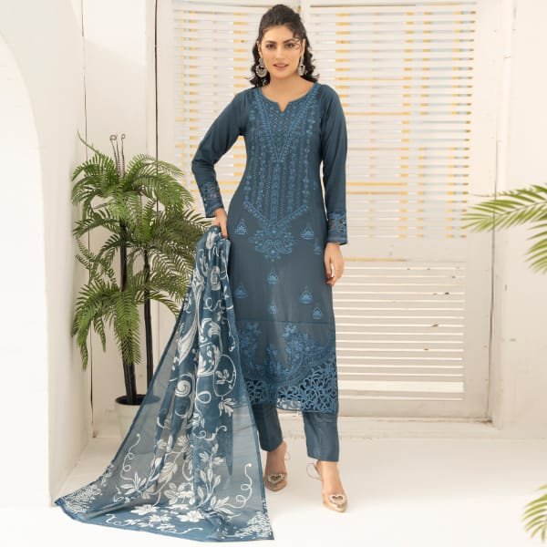 Baroque Leaser Cut Embroidered Lawn 1468 Zinc