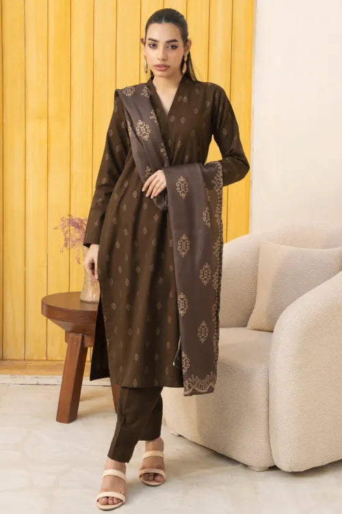 Pakistani Ready to Wear winter Khadder Brown Suit for Women – Winter Designer Collection