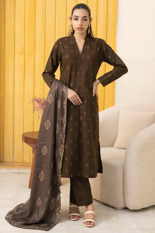 Pakistani Ready to Wear winter Khadder Brown Suit for Women – Winter Designer Collection