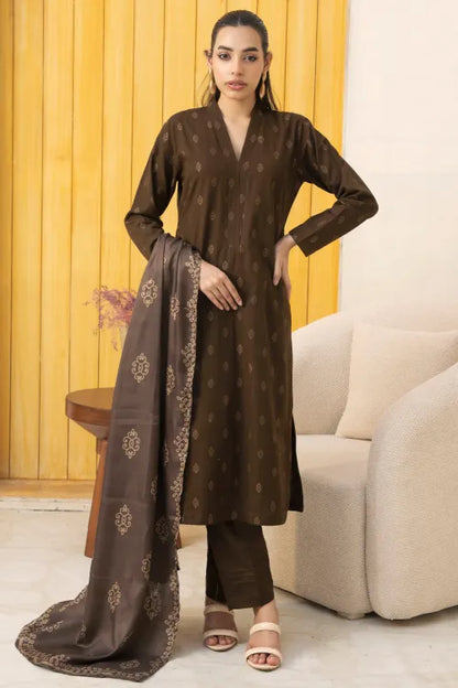 Pakistani Ready to Wear winter Khadder Brown Suit for Women – Winter Designer Collection