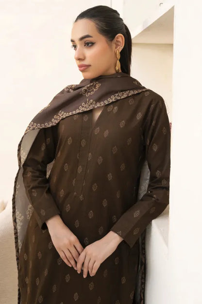 Pakistani Ready to Wear winter Khadder Brown Suit for Women – Winter Designer Collection
